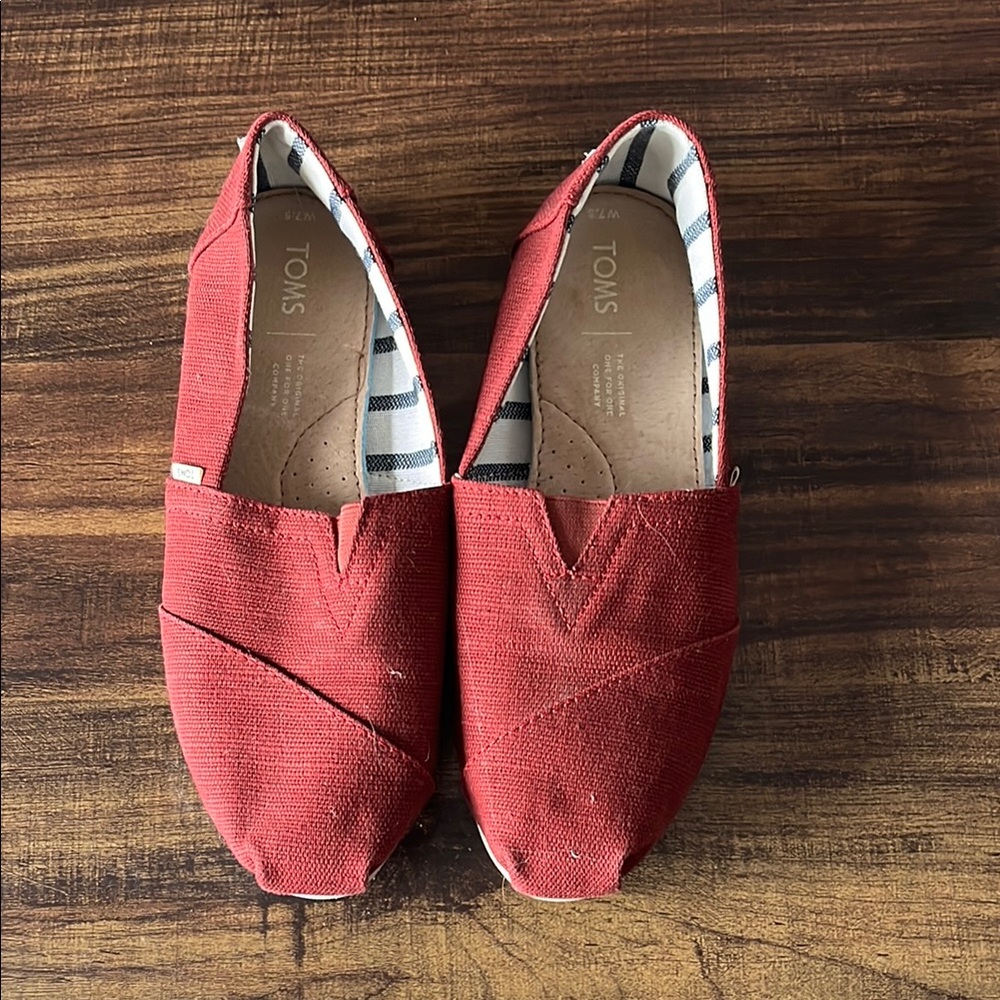 TOMS Red Canvas Slip-On Shoes